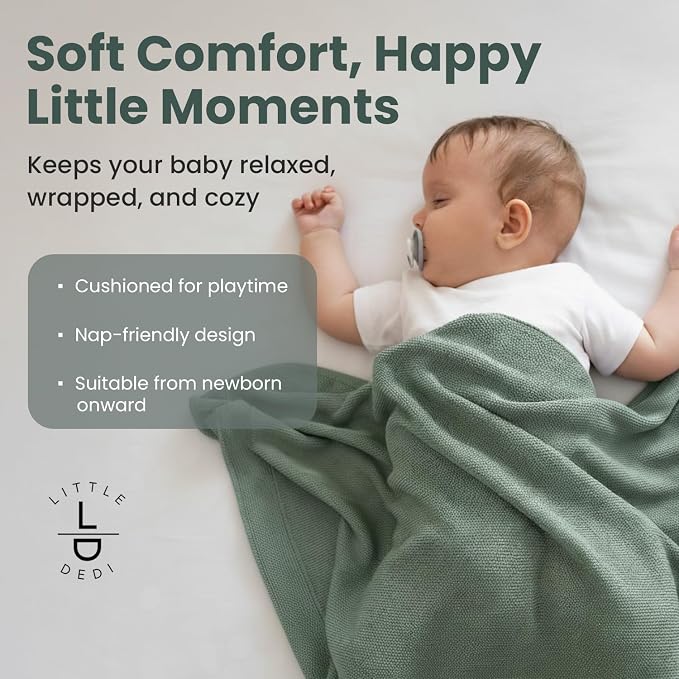 Hypoallergenic Baby Blanket - 30x40 Inches Green, Oeko-TEX® Certified, Thermal-Regulating, Soft Knit for Girls & Boys - Swaddle or Toddler Blanket, Dua