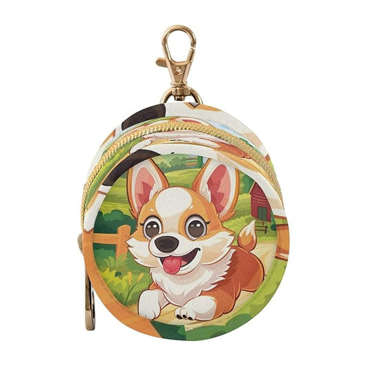 Pacifier Holder with Clip Pacifier Case for Diaper Bag Round Baby Pacifier Pouch Box Bag Portable Farm Corgi Dog