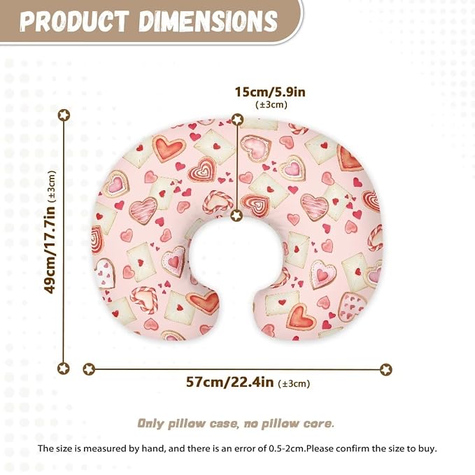 Letter Cookie and Love Heart Nursing Pillow Cover for Baby Boy Girl Breastfeeding Nursing Pillow Slipcovers Super Soft Breathable and Washable