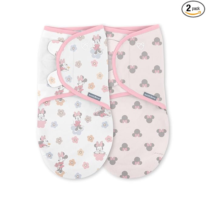 SwaddleMe by Ingenuity Original Swaddle, 100% Cotton, Improves Sleep & Calms Startle Reflex, 0-3 Months, 1.0 TOG, 2-Pack, Baby Swaddle Blanket - Minnie Mouse