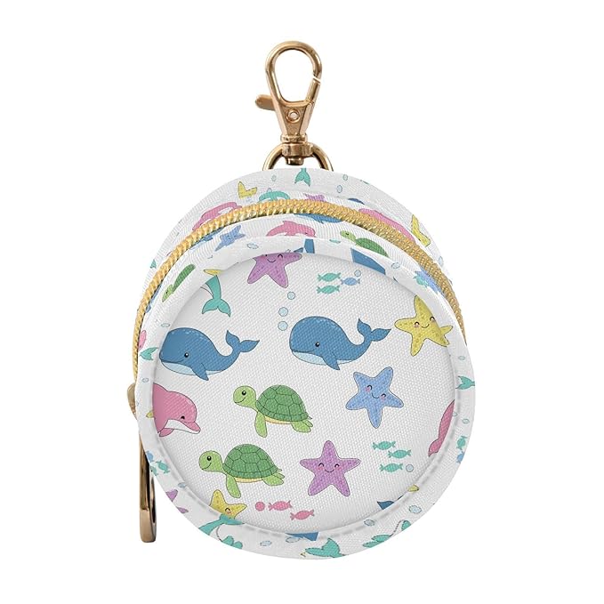 Underwater Dolphins Turtles White Print Pacifier Holder Case with Metal Clip Portable Pacifier Storage Container Box for Travel