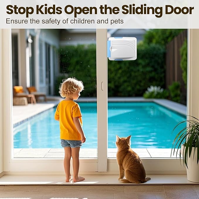 STERGDE Sliding Door Lock 4 Pack, Prevent children from opening sliding doors, sliding door baby proof, Easy To Install, For Sliding Glass Doors, Sliding Windows, Sliding Closets, Etc（Blue）