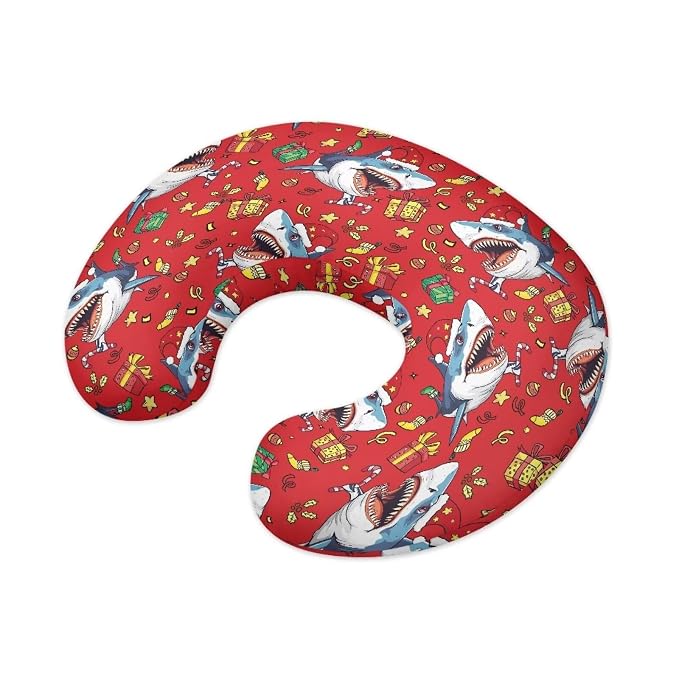 Christmas Sharks Nursing Pillow Cover with Hidden Zipper Skin-Friendly Dustproof Baby Nursing Pillowcase for Bottle & Breastfeeding Pillows, Red Christmas Decor