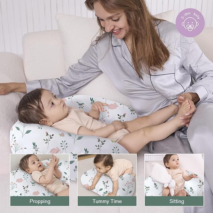 Little Grape Land Nursing Pillow,Upgraded Breast Feeding Pillow for Mom,Breastfeeding & Bottle Feeding for 0??5 Months, Soft Machine Washable Cover with Firm Breathable Filling, Tummy Time,Bunny
