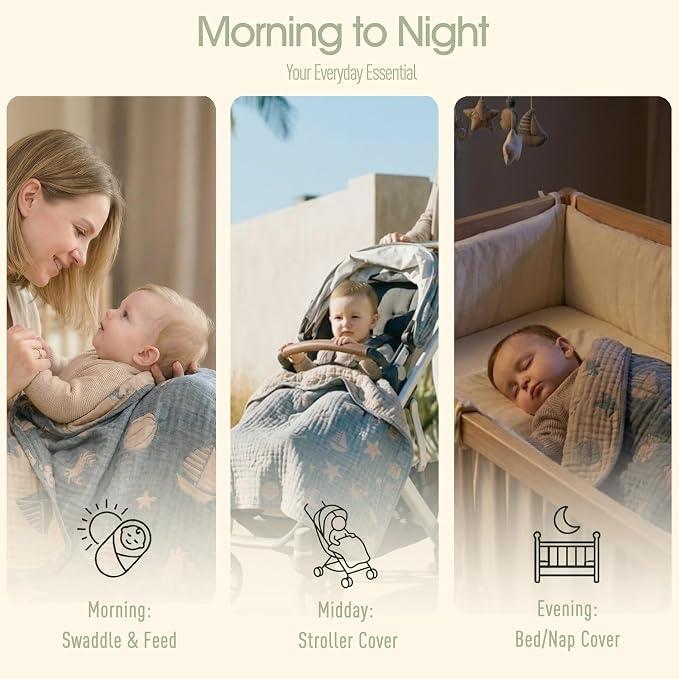 Ultra Soft Muslin Baby Blanket, A Versatile Swaddle and Crib for Babies, Toddlers, Boys, and Girls (1 Pack Ocean)