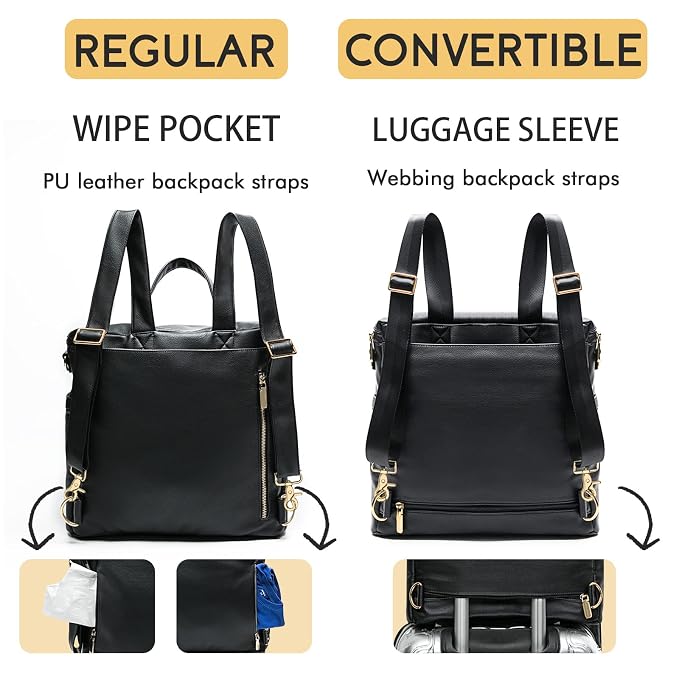 miss fong Leather Diaper Bag Backpack, Backpack Diaper Bag with Changing Pad(Regular + Mini)