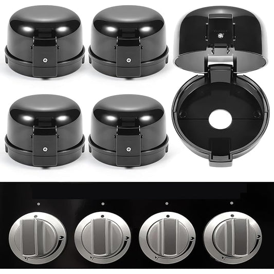 Stove Knob Safety Covers, for Knob Diameter Less Than 2.4", Unlock with Adult Two-Finger, Dual-Key Press Gas Stove Knob Locks, Upgraded Oven Lock Knob Covers for Child Safety, Black Color, Pack of 5