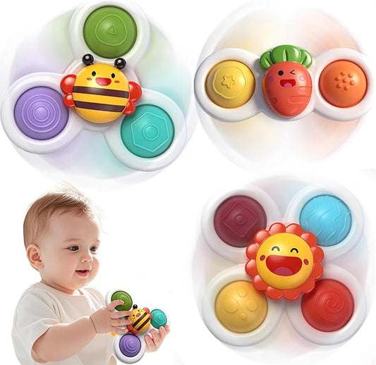 3PC Suction Spinner Toys for Babies 12 Months, Bath & Window Suction Toys, Airplane Travel Activities, Montessori Sensory Fidget Toys, Easter Basket Stuffers Gifts for 1 Year Old Boys Girls