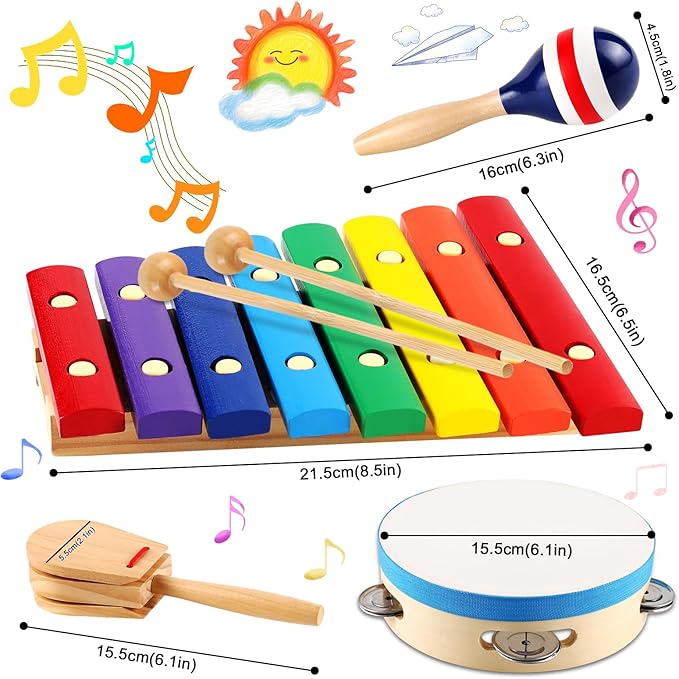 LOOIKOOS Kids Musical Instruments Montessori Wooden Toys for Toddlers,Percussion Instruments Set for Kid Preschool Educational Musical Toys for Boys and Girls Gifts