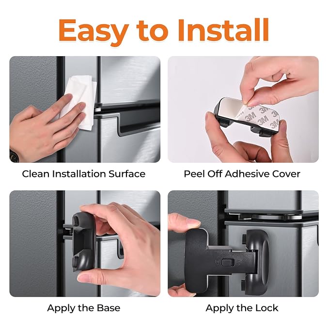 YCT Child Proof Refrigerator Freezer Door Lock Apply to Max 1"(25mm) Sealing Strip for Toddlers and Kids, no Tools Need or Drill (Grey 1PCS)