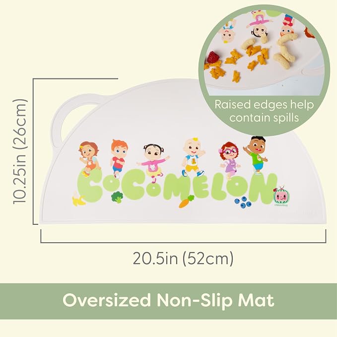 CoComelon Silicone Placemats for Toddlers - Non Slip Placemats for Kids, Reusable Portable Kids Placemat for Dining Table, Baby Food Mat for Restaurants and Home, Baby Placemat with Raised Edges