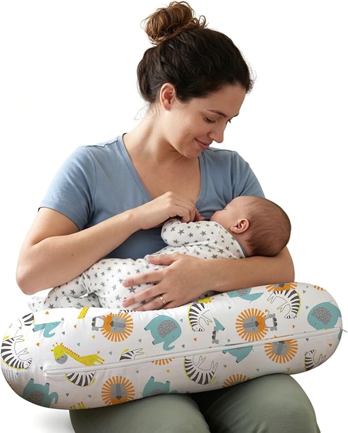 Little Grape Land Ergonomic Nursing Pillow,New Breastfeeding Pillows Support for Mom and Baby,Breathable and Soft with Cute Washable Cover, Multi-Use Feeding Pillow for 0–12 Months, Animals