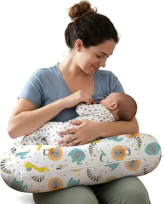 Little Grape Land Ergonomic Nursing Pillow,New Breastfeeding Pillows Support for Mom and Baby,Breathable and Soft with Cute Washable Cover, Multi-Use Feeding Pillow for 0–12 Months, Animals