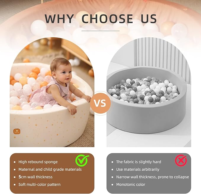 Foam Ball Pit 35.4"x 11.8" for Toddlers and Kids,Round Ball Pool Indoor Outdoor Baby Playpen,Ideal Gift for Infants,Balls not Included - Golden Stars