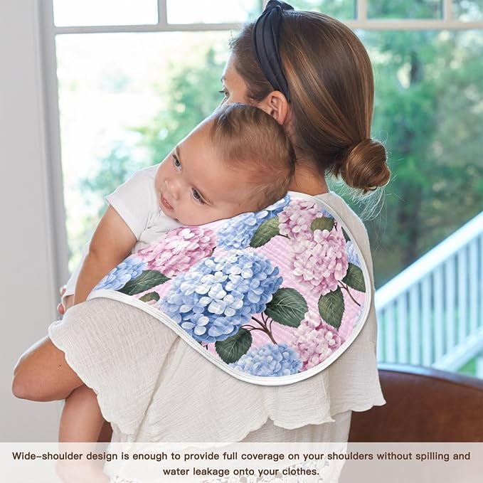Pink Blue Hydrangea Pattern Burp Cloths 1 Pack Muslin Burping Cloth Cotton Burp Towel Soft Absorbent Baby Burp Cloths for Boys Girls Newborn 22 x 11 in