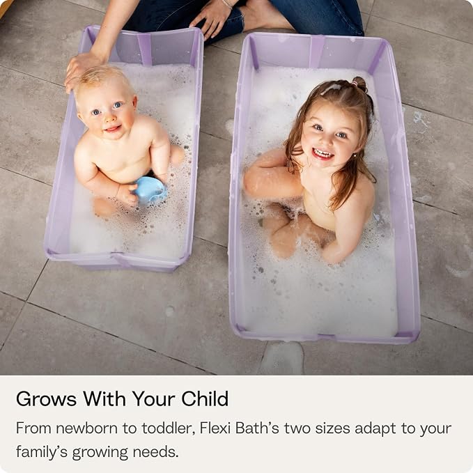 Stokke Flexi Bath X-Large Baby Bathtub, Sandy Beige - 31.5 x 15.7 x 9.4 in - Best for Infants & Toddlers - Lightweight, Foldable & Easy to Store - Convenient to Use at Home or Traveling