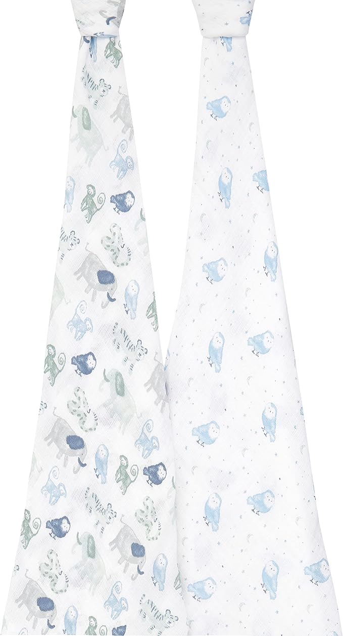 aden + anais Swaddle Blanket, Boutique Muslin Blankets for Girls & Boys, Baby Receiving Swaddles, Ideal Newborn & Infant Swaddling Set, Perfect Shower Gifts, 2 Pack, Time to Dream