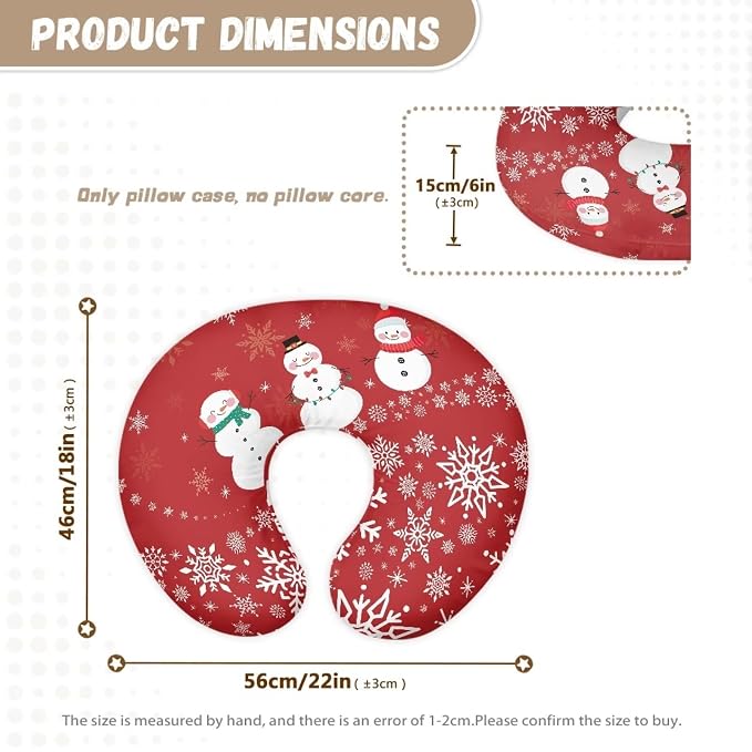 Christmas Snowmen Snowflake Red Nursing Pillow Case for Newborn Foldable Stain Resistant Feeding Pillow Case Fitted Bottle and Breastfeeding Support Pillows for Christmas Decor