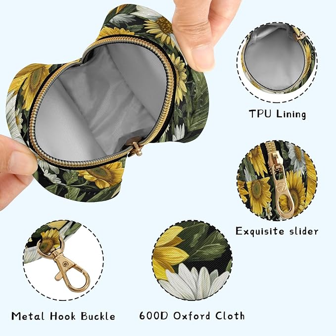 Pacifier Holder with Clip Pacifier Case for Diaper Bag Round Baby Pacifier Pouch Box Bag Portable Sunflower Daisy Green