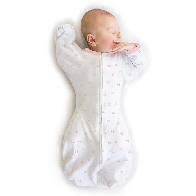 Amazing Baby Transitional Swaddle Sack, Arms Up Half-Length Sleeves & Mitten Cuffs, Swaddle for Newborn Transition to Baby Sleep Sack Wearable Blanket, Small, 0-3 month, 6-14 lb, Pink Tiny Bows