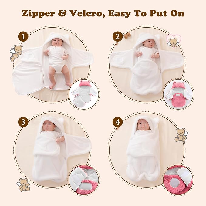 AiWMGL Baby Swaddle Blanket Boys Girls 3-6 Months Fleece Thicken Winter Warm Adjustable Newborn Swaddling Wrap Soft Sleeping Sacks Infant