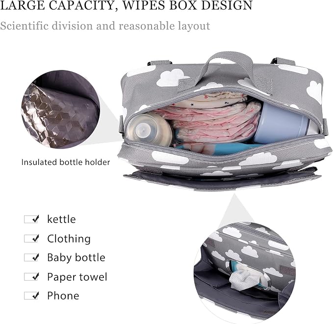 SONARIN Pram Buggy Bag Organiser & Stroller Organiser,Large Stroller Storage with Deep Cup Holder,2 x Pram Hooks,Shoulder Strap Used as Carry-On Handbag,Universal Fit All Buggy Models(Cloud)