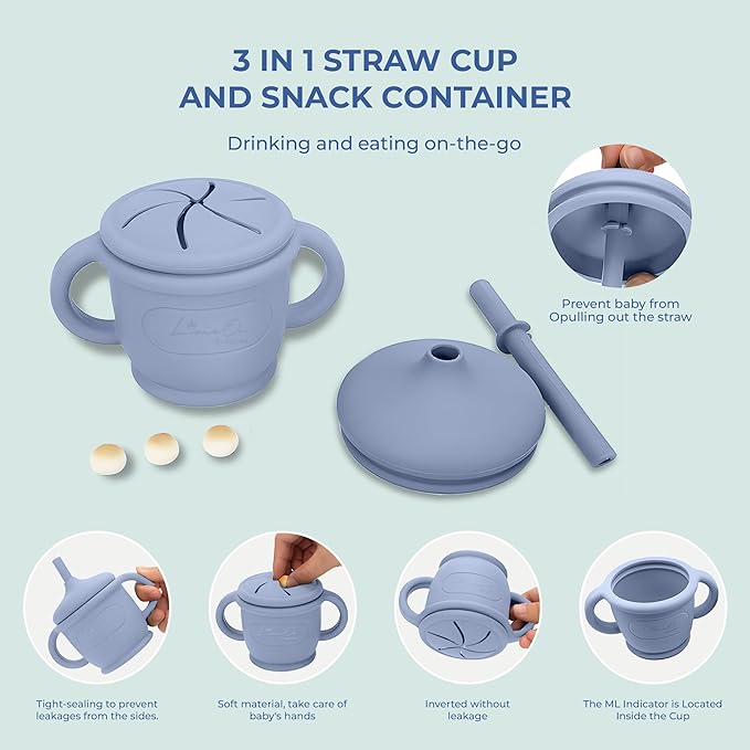Silicone Baby Feeding Set, 10 Pcs Baby Led Weaning Supplies | BPA-Free Baby Dishes with Toddler Plates and Bowls Set, Silicone Bib, Suction Cup, Baby Spoons & Forks | Empower Independence ??Gray