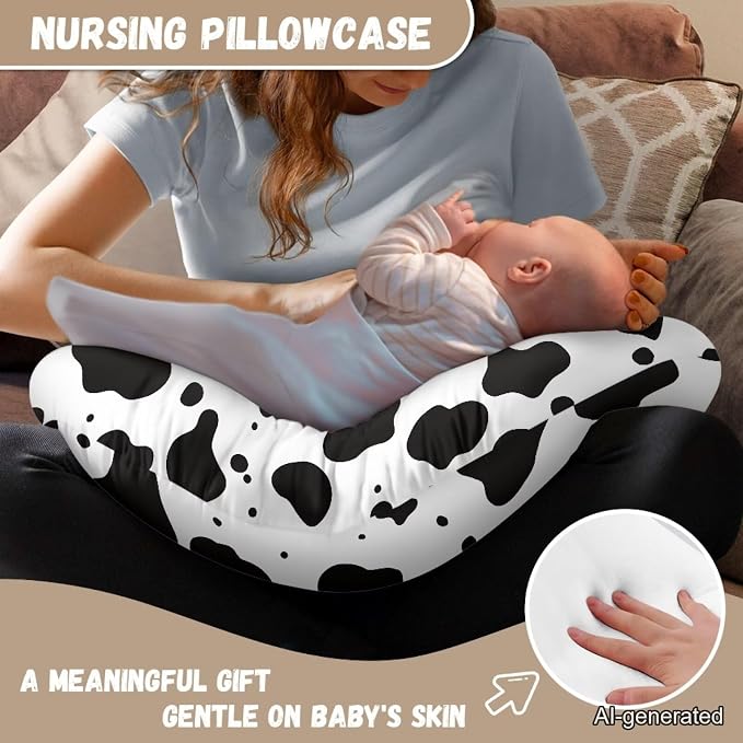 Soft & Adorable Nursing Cover for Breastfeeding Pillows with Breathable Fits Newborn, U-Shaped Breastfeeding Pillowcase Soft Cover - Cow Print