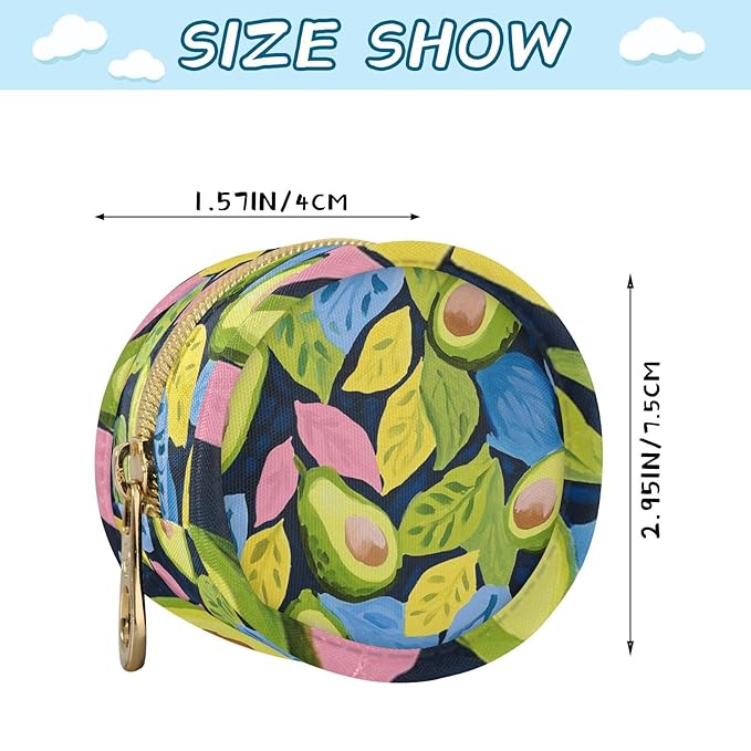 Pacifier Holder with Clip Pacifier Case for Diaper Bag Round Baby Pacifier Pouch Box Bag Portable Avocados and Leaves Green
