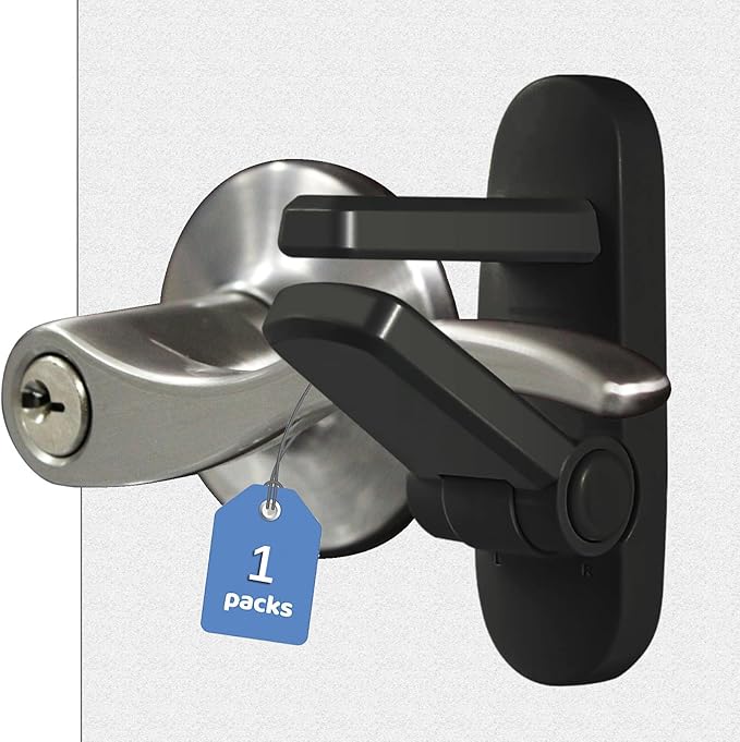 Childproof Door Lever Lock Baby Safety Locks for Doors (1 Pack) Improved Door Safety for Kids, 3M Adhesive No Drilling Child Safety Door Handle Lock. Simple Install, No Tools Needed (Black, 1)