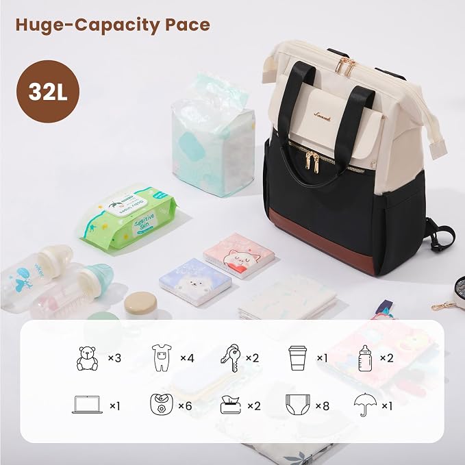 LOVEVOOK Baby Diaper Bag Backpack, Large Bag for Boys & Girls, Travel Waterproof Bags w/Changing Pad, Stroller Straps, Pacifier Case, Essentials Must Haves Newborn Stuff for Mom & Dad - Unisex