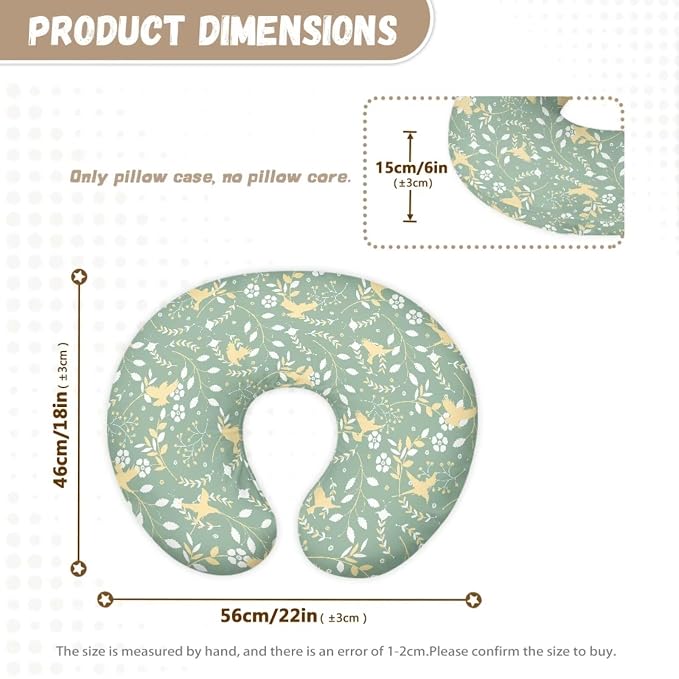Bird Leaves Nursing Pillow Slipcover Sleeve, Ultra-Soft Baby Nursing Pillow Removable Cover for Breastfeeding Pillows, Pillow Not Included
