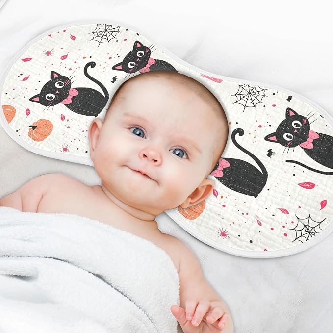 vvfelixl Muslin Burp Cloths Girly Halloween Cat Baby Washcloths for Baby Girl Boys 2 Pack