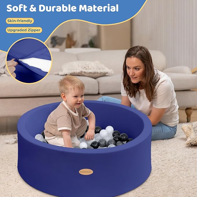 HARBOLLE Baby Ball Pit 35.4" Soft Round Memory Foam Ball Pits NOT Included Balls Indoor Outdoor Playpen for Babies Toddlers Kids Great Gift for Girls Boys, Dark Blue