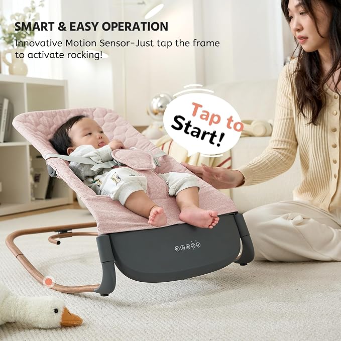 VaVaSoo Automatic Baby Rocker - Infants to Toddlers Chair (Up to 40 lbs) Battery-Powered Electric Rocking Seat with Music, Timer, Multi-Speed Settings & Adjustable Positions