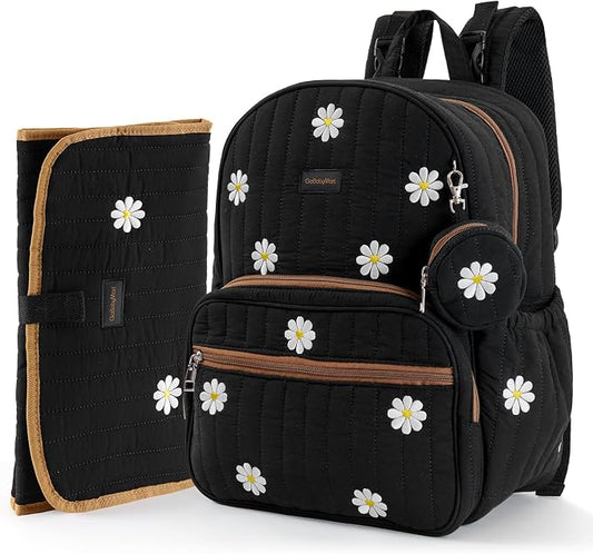 GOBABYMART Large Diaper Bag Backpack with Changing Pad, Insulated Bottle Pockets, Travel & Hospital Bag for Mom & Dad (Large - Black Flowers)