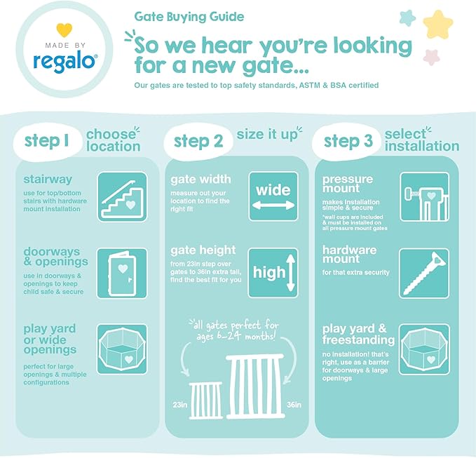 Regalo Safety 144" Super Wide Baby Gate & Play Yard, 2-in-1 Adjustable 6-Panel Safety Gate for Doorways & Large Openings, Hardware Mounted Gate for Babies, Toddlers & Pets