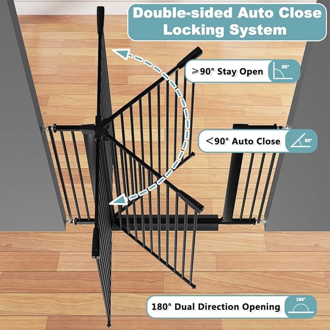 51.18" Extra Tall Pet Gate for Cats Dogs-29.6"-48.4" Extra Wide Baby Cat Gate for Stairs and Doorways-1.37" Ultra Narrow Spacing Dog Gate Dog Door with One-Handed Operation(29.6"-48.4")
