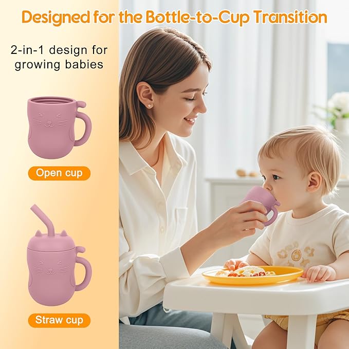 MCGMITT Silicone Baby Straw Cup, 5oz Leak Proof Sippy Cup for Infants Kids 6 12 18 Months, BPA Free Non Toxic Toddlers Training Cup with Handle, Soft Chew-Resistant Straw, Microwave & Dishwasher Safe