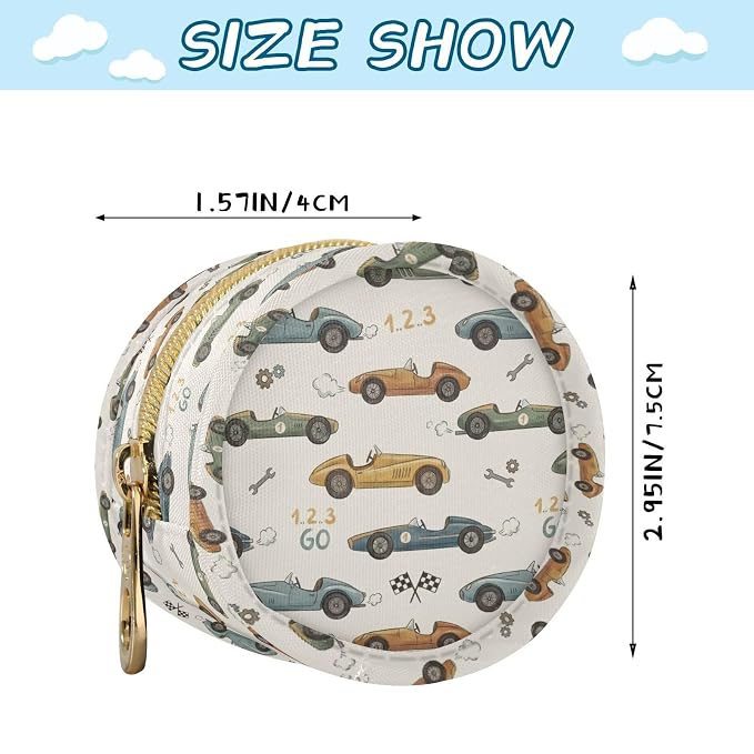 Cartoon Race Car Beige Print Pacifier Holder Case for Diaper Bag Portable Travel Pacifier Storage Case with Clip Pacifier Case Bag for Baby Boys Girls Outdoor Purse