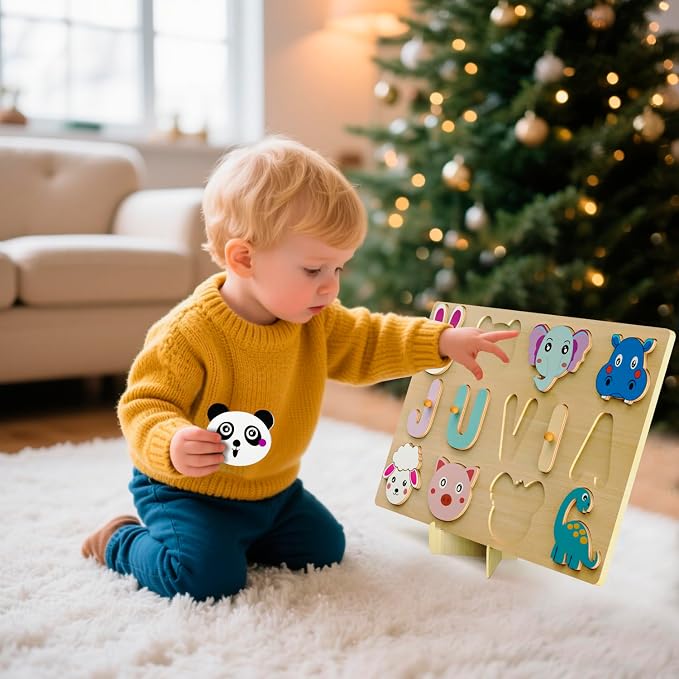 Custom Name Puzzles for Toddlers 1-3 - Name Puzzle for Kids, Personalized Wooden Animal Puzzle, Baby Gifts, Baby Shower, Christmas, Newbaby Gift, Gifts for 1 2 3 Years Old (Dinosaur-01)