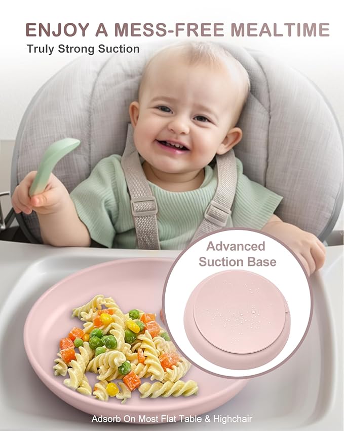 Classic Silicone Toddler Suction Plate 3 Pcs, Non Slip Baby Plates with Suction for Toddler Kids, BPA Free Silicone Baby Dishes Microwavable & Dishwasher Safe