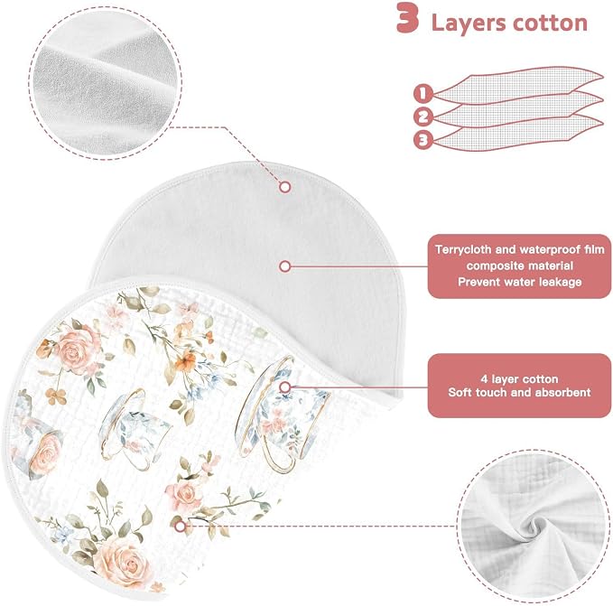 vvfelixl Muslin Burp Cloths Vintage Tableware Set Baby Washcloths for Baby Girl Boys 2 Pack