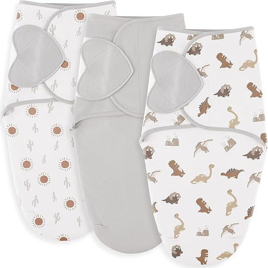 Susurration Swaddle Sleep Sacks 3 Pack 100% Muslin Cotton Swaddle Blanket Small Baby Wrap for 3-6 Months Newborn Girls,Boys,Infants Essentials,Adjustable Wearable Sleeping Sack (Brown, 3-6 Months)