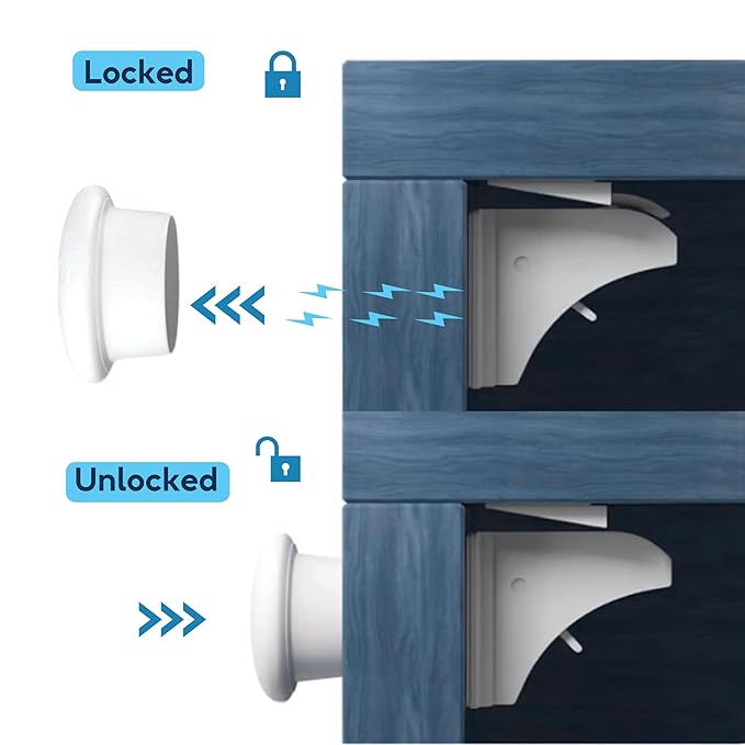 Baby Proof Me 2-Pack Magnetic Cabinet Locks Replacement Key, Baby Proofing Child Safety Locks, No-Drill 3M Adhesive for Cabinets & Drawers