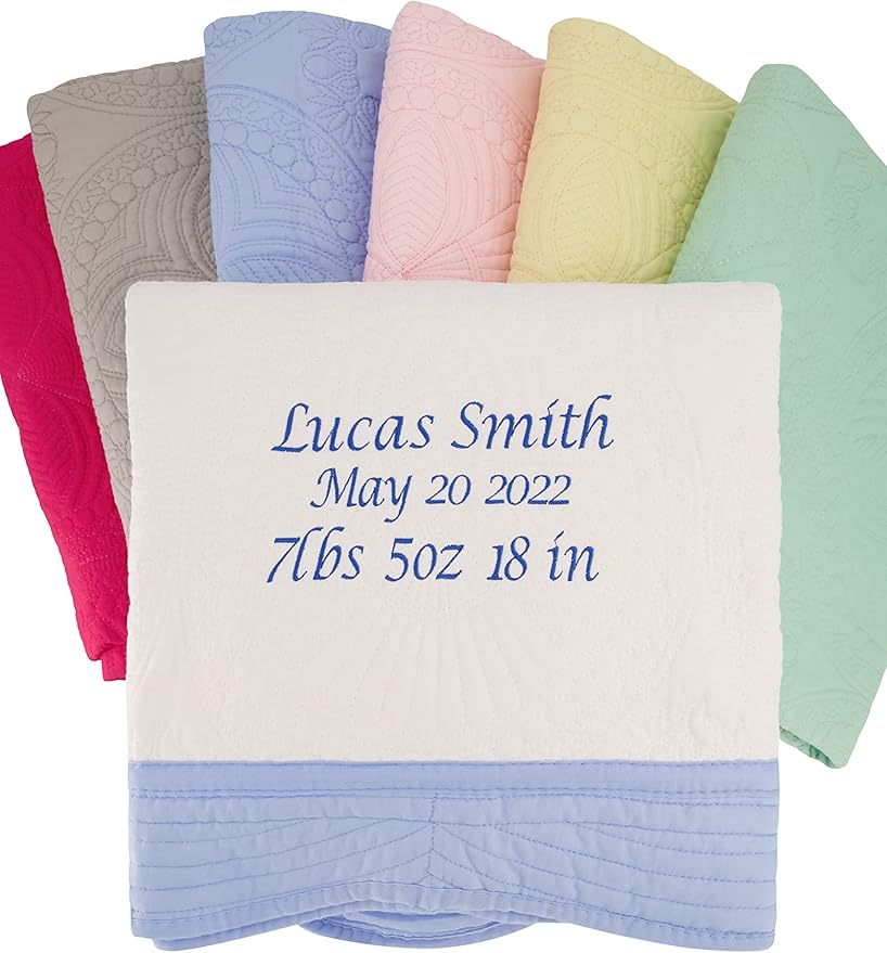 Personalized Passion Baby Blankets for Girls and Boys - Monogrammed Blanket with Embroidered Name - Super Soft and Cozy Cotton Baby Quilt with Scalloped Edges - 36x46 Inches - Grey