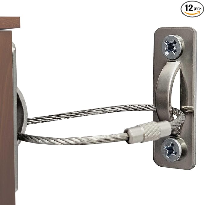 12 Sets Anti Tip Furniture Anchors for Baby Proofing, Earthquake Straps, Furniture Secure to wall Anchors, Childproof and Home Safety, 10in