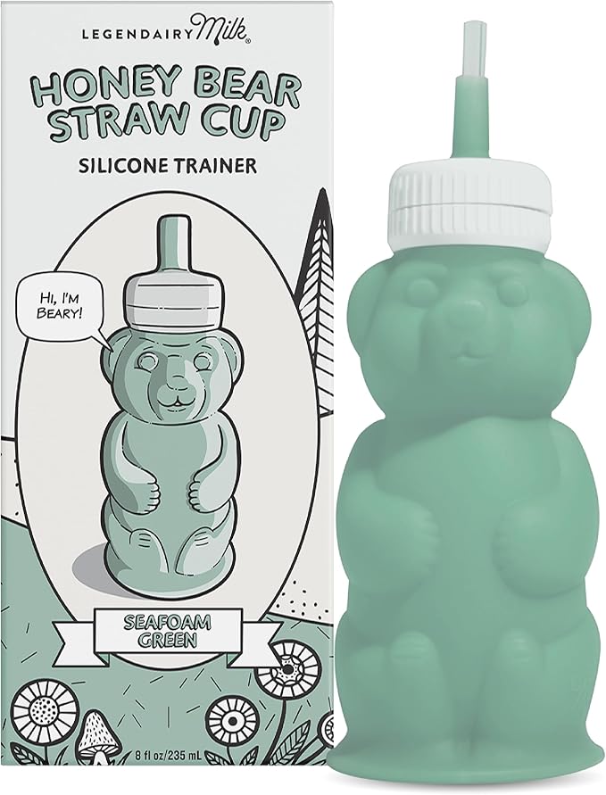Legendairy Milk Honey Bear Straw Cup for Baby & Toddler, Silicone Squeeze Training Straw Cup, Leak Resistant Baby Sippy Cup with Straw, BPA Free, Dishwasher Safe, Bottle Transition, 8 oz, Green