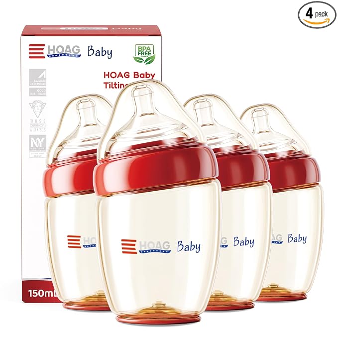 Anti-Colic Baby Bottles, 4Pack 5oz PPSU Natural Slow Flow Baby Bottle with Breast-Like Nipple, Wide Neck BPA Free Baby Bottles for Babies, with 2 Small Flow and 2 Medium Nipples