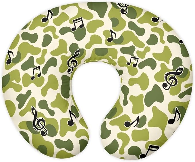 Green Camouflage Music Notes Nursing Pillow and Positioner Detachable Newborn Original Breastfeeding Slipcover Case Lightweight Head Support Protector Cushion Easy to Use